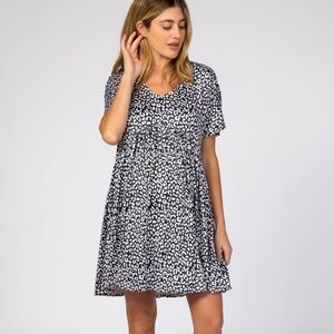 Black Animal Print Short Sleeve Maternity Dress